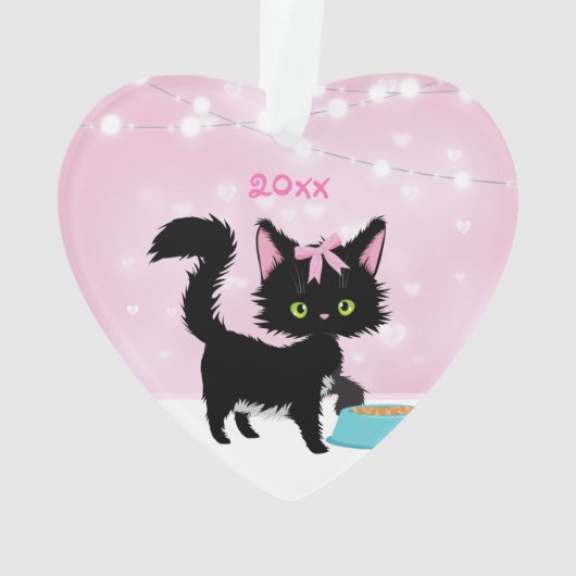 猫パーソナライズされたピンクと白のクリガーリースマス オーナメント (裏面)