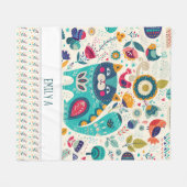 猫パーソナライズされたフォーク美術装飾鳥花 フリースブランケット (正面(横))