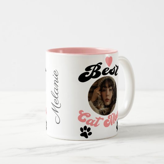 猫パーソナライズされたママのコーヒーマグ写真&名前 ツートーンマグカップ (正面右)