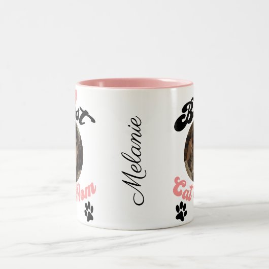 猫パーソナライズされたママのコーヒーマグ写真&名前 ツートーンマグカップ (中央)
