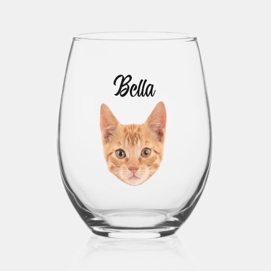 猫パーソナライズされた写真カスタム猫母パパプレゼント ステムなしワイングラス (正面)