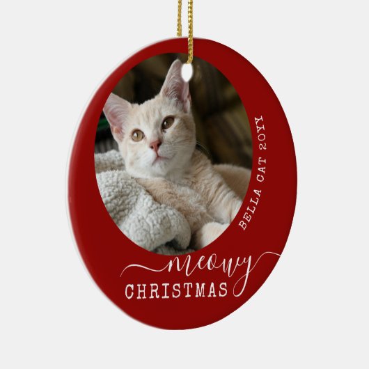 猫パーソナライズされた写真メオウィクリスマスユニーク セラミックオーナメント (右)