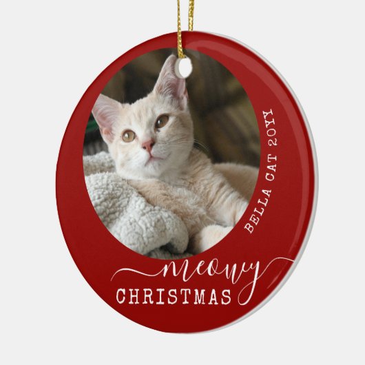 猫パーソナライズされた写真メオウィクリスマスユニーク セラミックオーナメント (左)