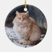 猫パーソナライズされた写真メオウィクリスマスユニーク セラミックオーナメント (裏面)