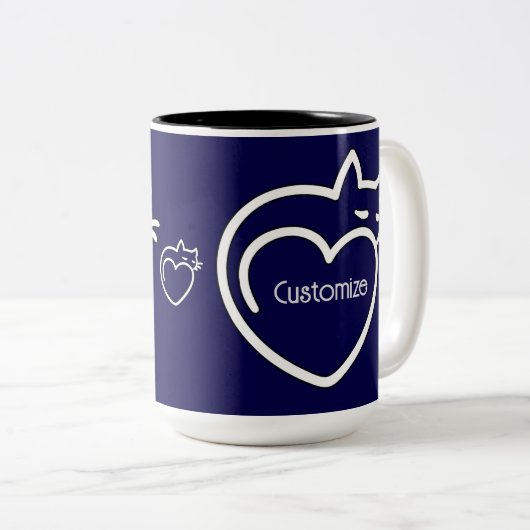 猫パーソナライズされた愛の白のロゴ ツートーンマグカップ (正面右)