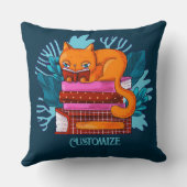 猫パーソナライズされた承認図書ティール（緑がかった色） クッション (裏面)