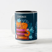 猫パーソナライズされた承認図書ティール（緑がかった色） ツートーンマグカップ (正面左)