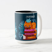 猫パーソナライズされた承認図書ティール（緑がかった色） ツートーンマグカップ (正面右)