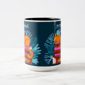 猫パーソナライズされた承認図書ティール（緑がかった色） ツートーンマグカップ (中央)