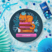 猫パーソナライズされた承認図書ティール（緑がかった色） ペーパープレート (パーティー)