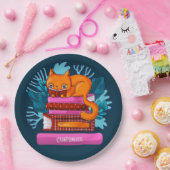 猫パーソナライズされた承認図書ティール（緑がかった色） ペーパープレート (パーティー)