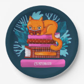 猫パーソナライズされた承認図書ティール（緑がかった色） ペーパープレート (正面)