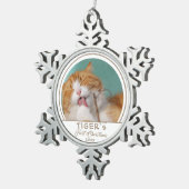 猫パーソナライズされた第1回クリスマスペット写真 スノーフレークピューターオーナメント (右)