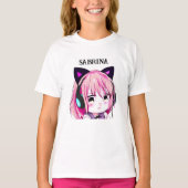 猫パーソナライズされた耳のかわいいアニメの少女 Tシャツ (正面)