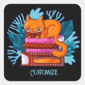 猫パーソナライズされた認定図書 スクエアシール (正面)