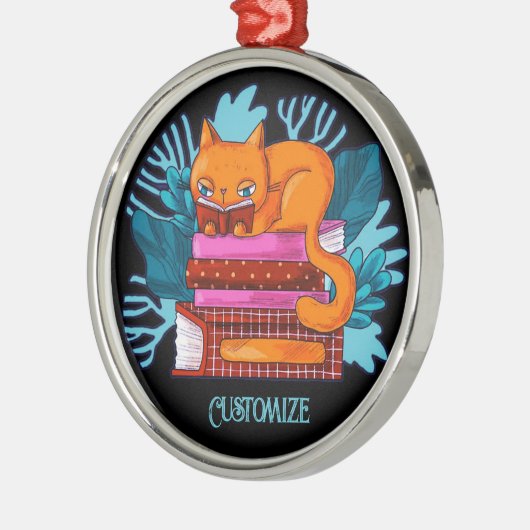 猫パーソナライズされた認定図書 メタルオーナメント (左)