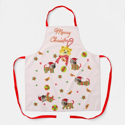 猫パーソナライズされた顔クリスマスエプロン エプロン (正面)