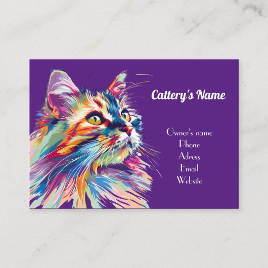 猫パーソナライズされた類用紫名刺 名刺 (正面)