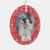 猫パーソナライズされた魚の赤い雪片ペット写真 ガラスオーナメント (正面右)