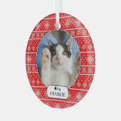 猫パーソナライズされた魚の赤い雪片ペット写真 ガラスオーナメント (正面左)