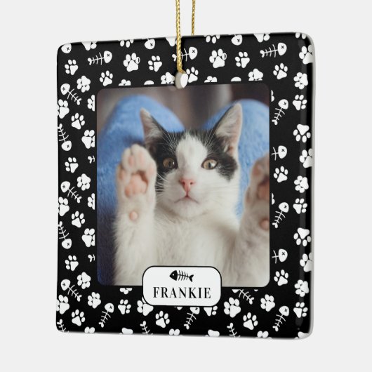猫パーソナライズされた魚の骨とパワプリントのペット写真 セラミックオーナメント (左)