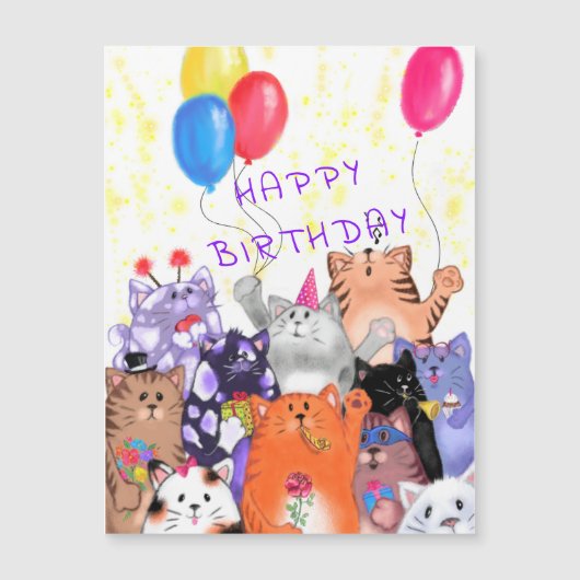 猫パーティーおもしろい磁気誕生日カード (正面)