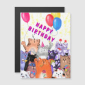 猫パーティーのマグネット誕生日カード (正面/裏面)