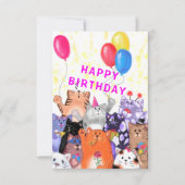 猫パーティーの誕生日おめでとう 楽しいバースデーカード (正面)