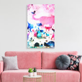 猫パーティーハウスグリッターアートピンクウォーター色 キャンバスプリント (インサイチュ (リビング))