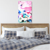猫パーティーハウスグリッターアートピンクウォーター色 キャンバスプリント (インサイチュ (寝室))