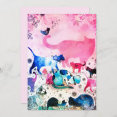 猫パーティーハウスグリッターアートピンクウォーター色 シーズンカード (正面/裏面)