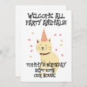 猫パーティー動物誕生日キッズパーティの招待状 招待状 (正面/裏面)