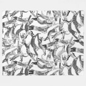 猫パーティー白黒 フリースブランケット (正面(横))