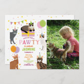 猫パーティー誕生会ガールズおもしろい 招待状 (正面/裏面)