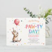 猫パーティー 子猫 カラフル 赤い風船 1歳の誕生日 招待状 (スタンド正面)