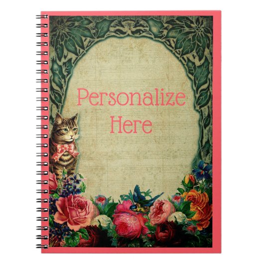 猫ビクトリアンと楽譜フローラヴィンテージ ノートブック (正面)