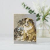 猫ビクトリアンと犬の親交 ポストカード (スタンド正面)