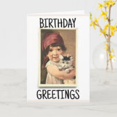 猫ビクトリアンヴィンテージグリーティングカード付き女の子 カード (黄色い花)