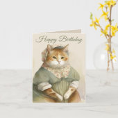 猫ビクトリアン誕生日カード カード (黄色い花)