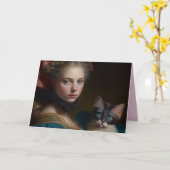 猫ビクトリアン誕生日グリーティングカード付き少女 カード (黄色い花)