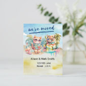 猫ビーチ愛好家が新しい家を動かす告知 ポストカード (スタンド正面)