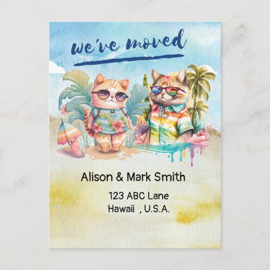 猫ビーチ愛好家が新しい家を動かす告知 ポストカード (正面)
