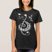 猫ピアノ楽譜 Tシャツ (正面)