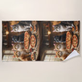 猫ピザの夜 ビーチタオル (正面)