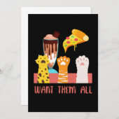 猫ピザアイスクリームキットン子猫ペットアニマルギフト 招待状 (正面/裏面)