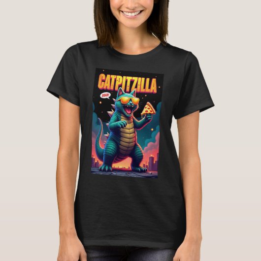 猫ピザーラ 楽しい ピザ 猫 モンスター かわいい  Tシャツ (正面)