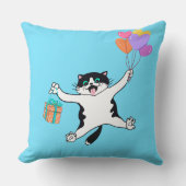 猫ピローよくはしゃぐペア母ギフトネオンブルー クッション (正面)