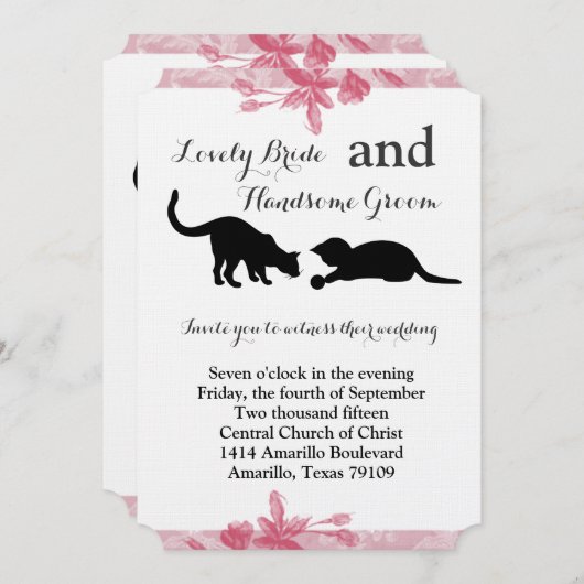 猫ピンよくはしゃぐクフローラ結婚式招待状 招待状 (正面/裏面)