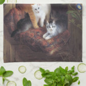 猫ファミリー&アイビーリーフバイヘンリエットロナーナイフ キッチンタオル (折り畳み)