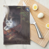 猫ファミリー&アイビーリーフバイヘンリエットロナーナイフ キッチンタオル (四つ折り)